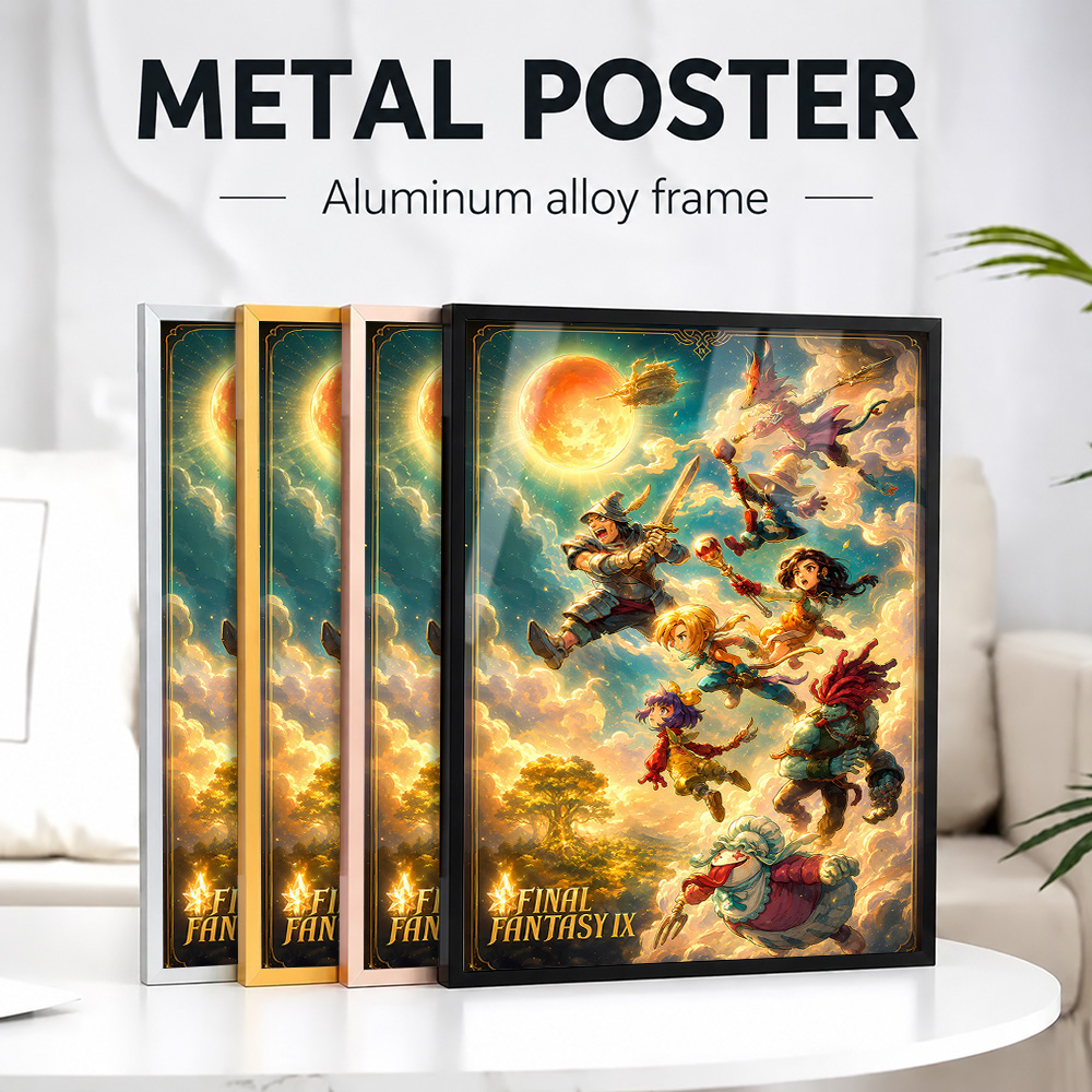 Office Quest - Final Fantasy IX Charakter-Ensemble Gerahmter Metallbild-Druck,